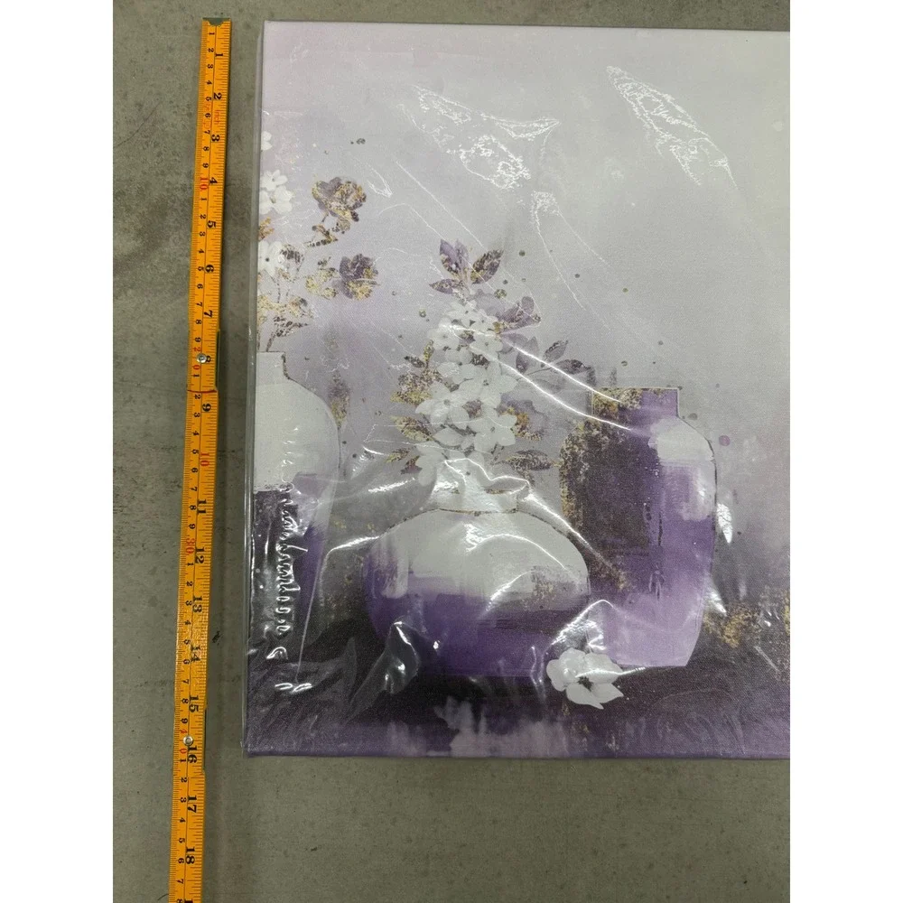 Purple Floral Canvas Wall Art Set 3 Piece White Flower Gold Accents 12x16 New